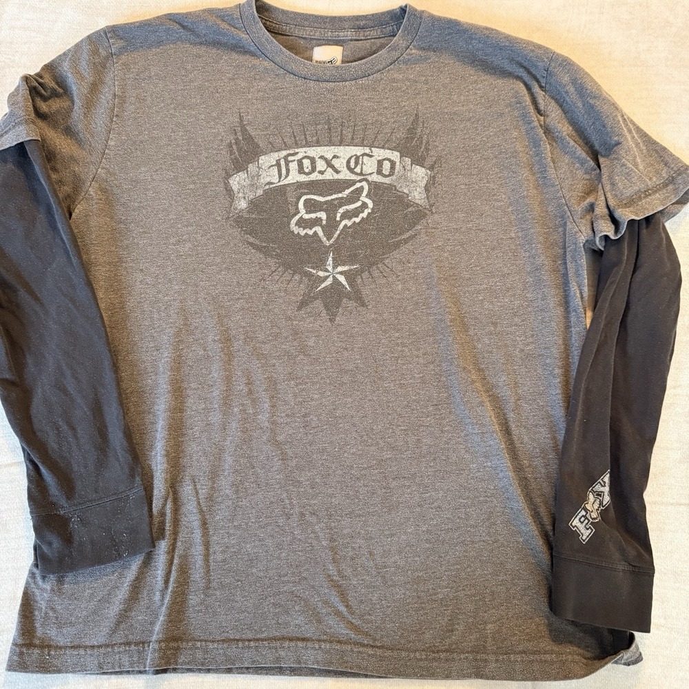 Fox Racing Fox Co Deluxe Mens 2XL Gray Layered Long Sleeve Shirt Logo
